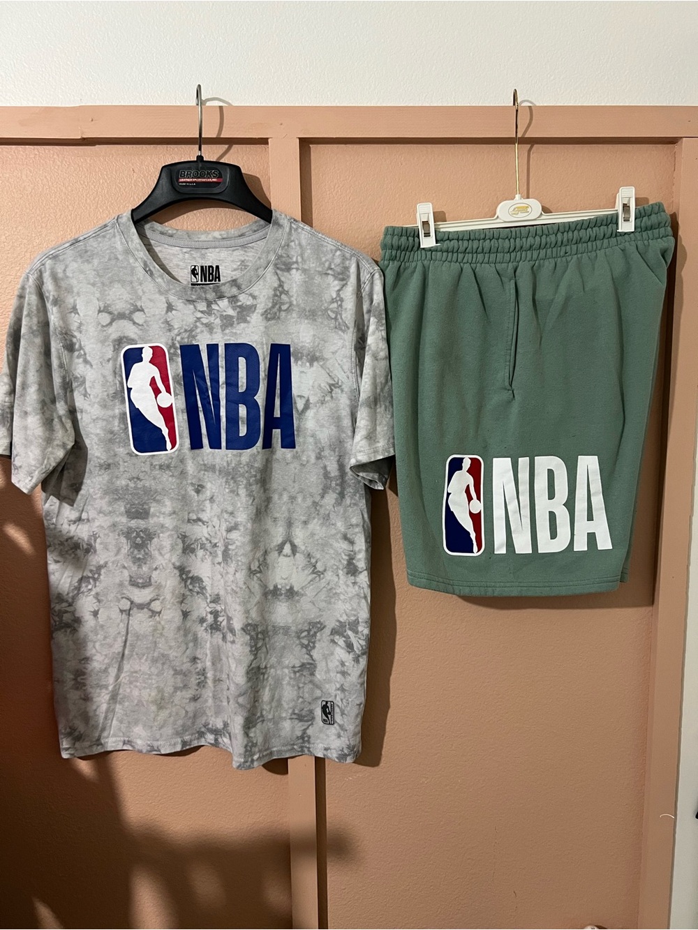 Men’s NBA Gray Tie-Dye Tee with Olive Green NBA Shorts Set
